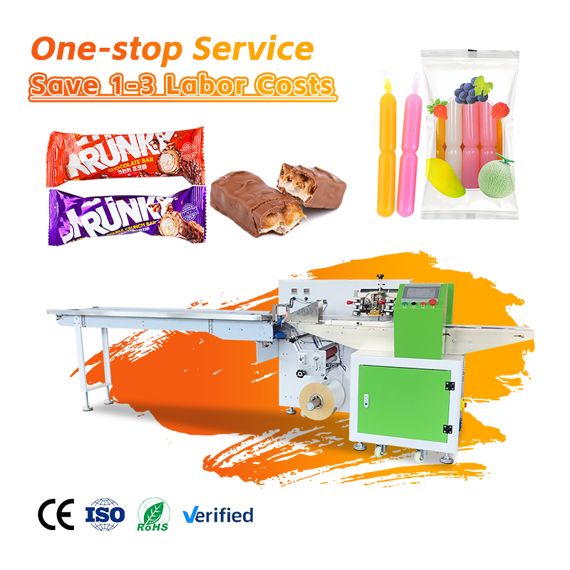 Máquina de Embalagem Automática de Fluxo com Servo para Linha de Produção Personalizada de Biscoitos, Bolachas, Picolés, Bolos, Chocolates e Doces