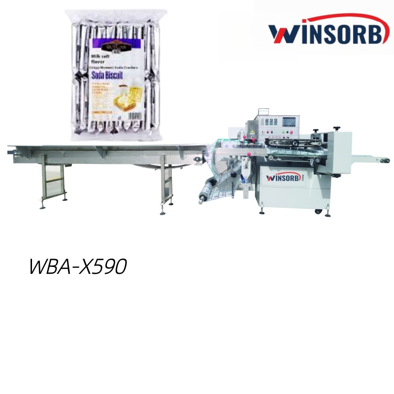 Máquina de Embalagem Automática de Biscoitos Rotativos de Alta Velocidade Tipo Horizontal com Corte Automático de Pirulito e Embalagem a Vácuo de Chocolate Wba-X590