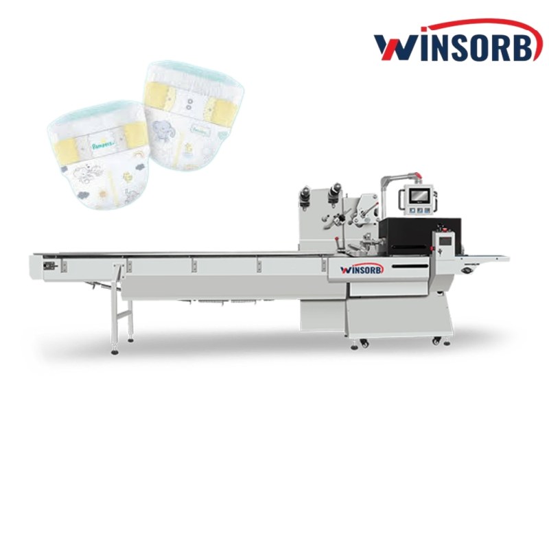 Máquina de Embalagem Horizontal de Fluxo para Fraldas Higiênicas Semi Automáticas de Alta Velocidade para Bebês e Adultos