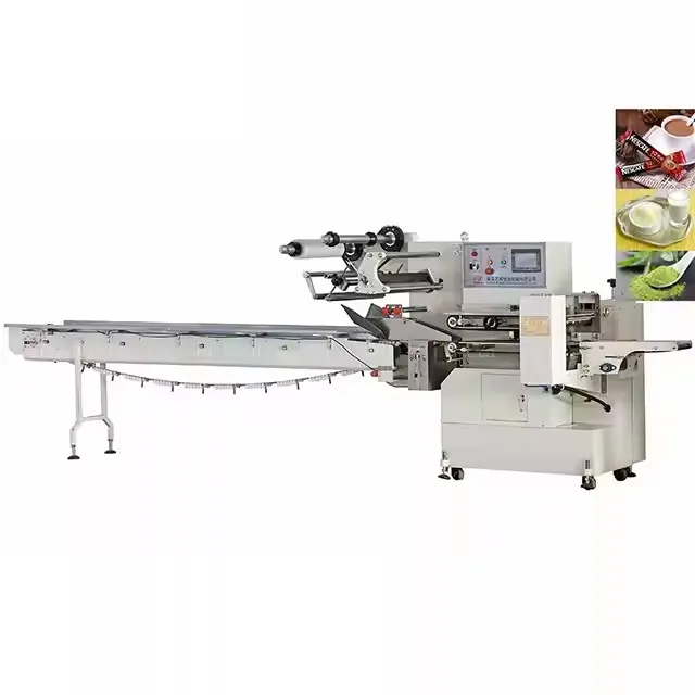 Máquina de Embalagem Flow Pack Horizontal de Alta Velocidade para Doces, Pães, Croissants, Biscoitos e Barras de Chocolate