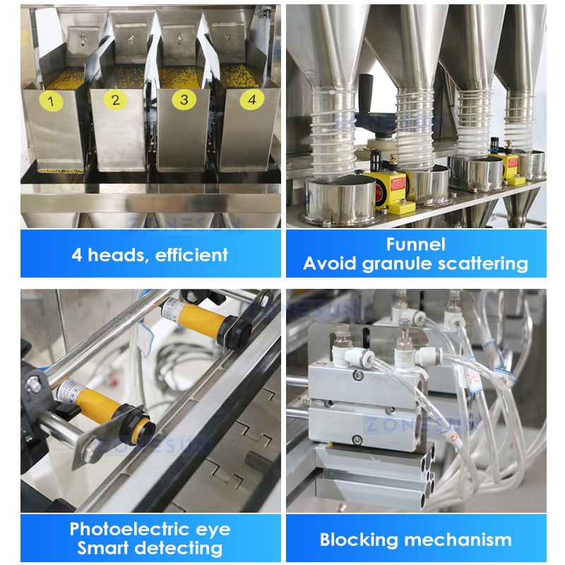 Linha Automática de Pesagem, Enchimento, Tampagem e Rotulagem Zonesun Zs-Fal180X10 para Sistema de Embalagem da Indústria Alimentícia