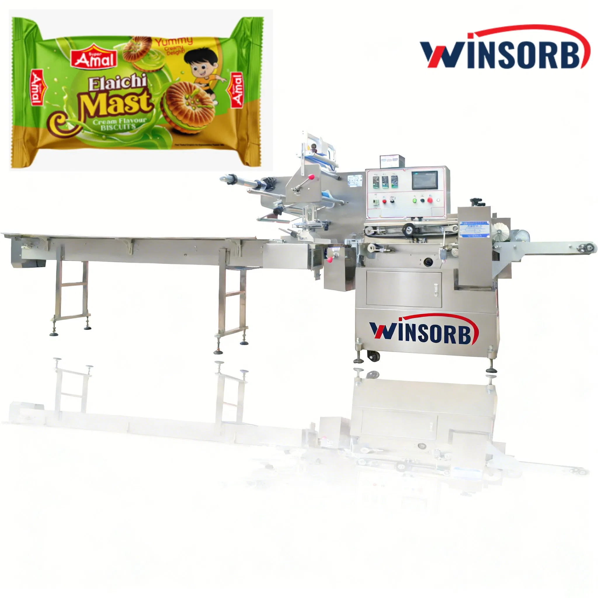 Embalagem de Fluxo de Máquina de Embalagem Horizontal Automática de Lollipop com Três Motores de Passo Servo a Vácuo Wba-F590