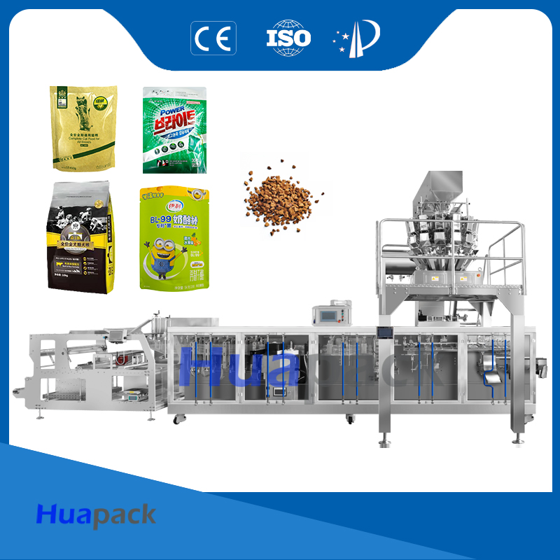 Máquina de Embalagem com Enchimento e Selagem de Sacos Plásticos Tipo Doypack de Pé, Horizontal, Automática, para Nozes, Sal, Lanches, Grãos de Café, com Balança Multicabeça para Embalagem de Alimentos