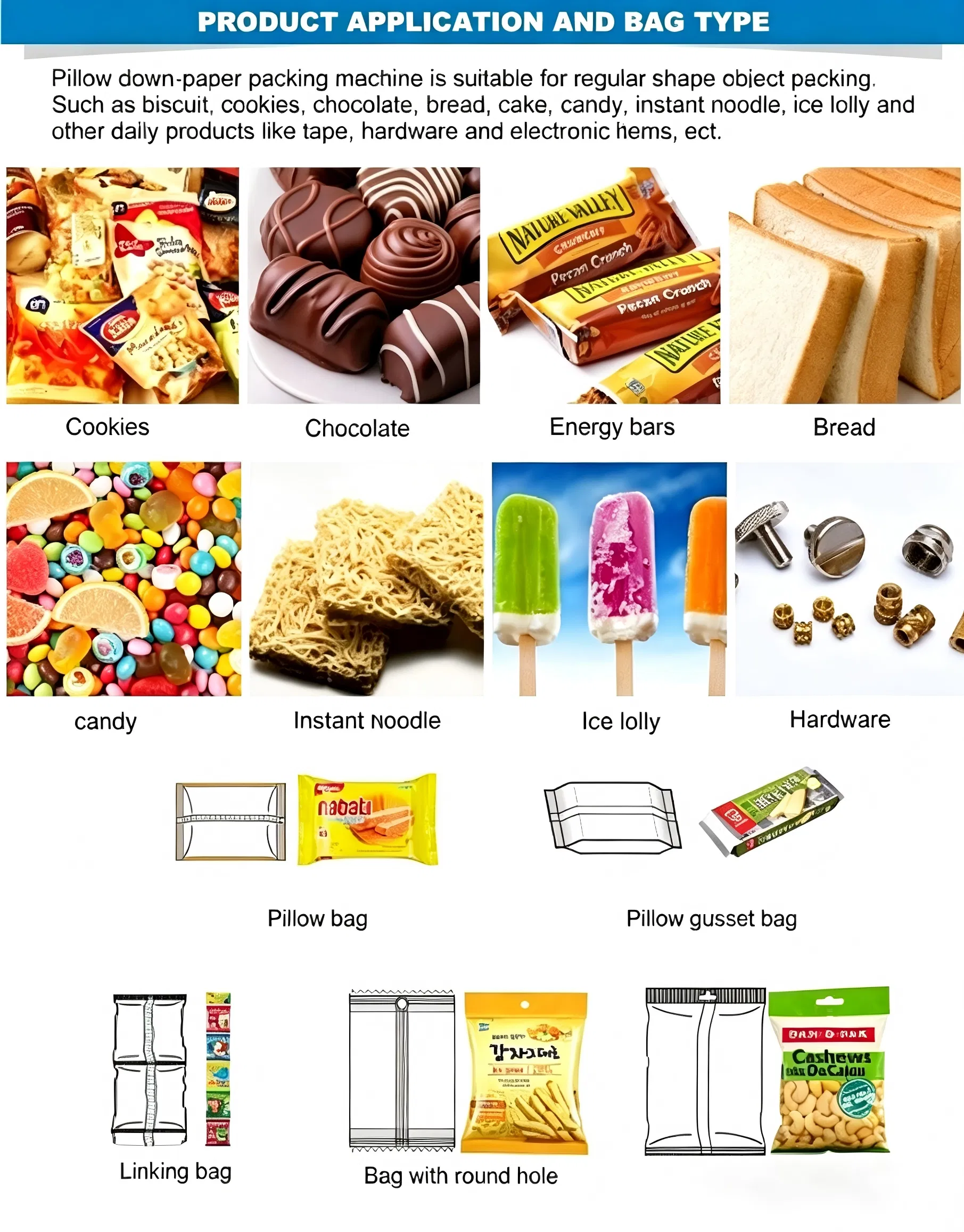 Máquina de Embalagem Flow Pack para Produtos Alimentares como Pão de Chocolate Horizontal