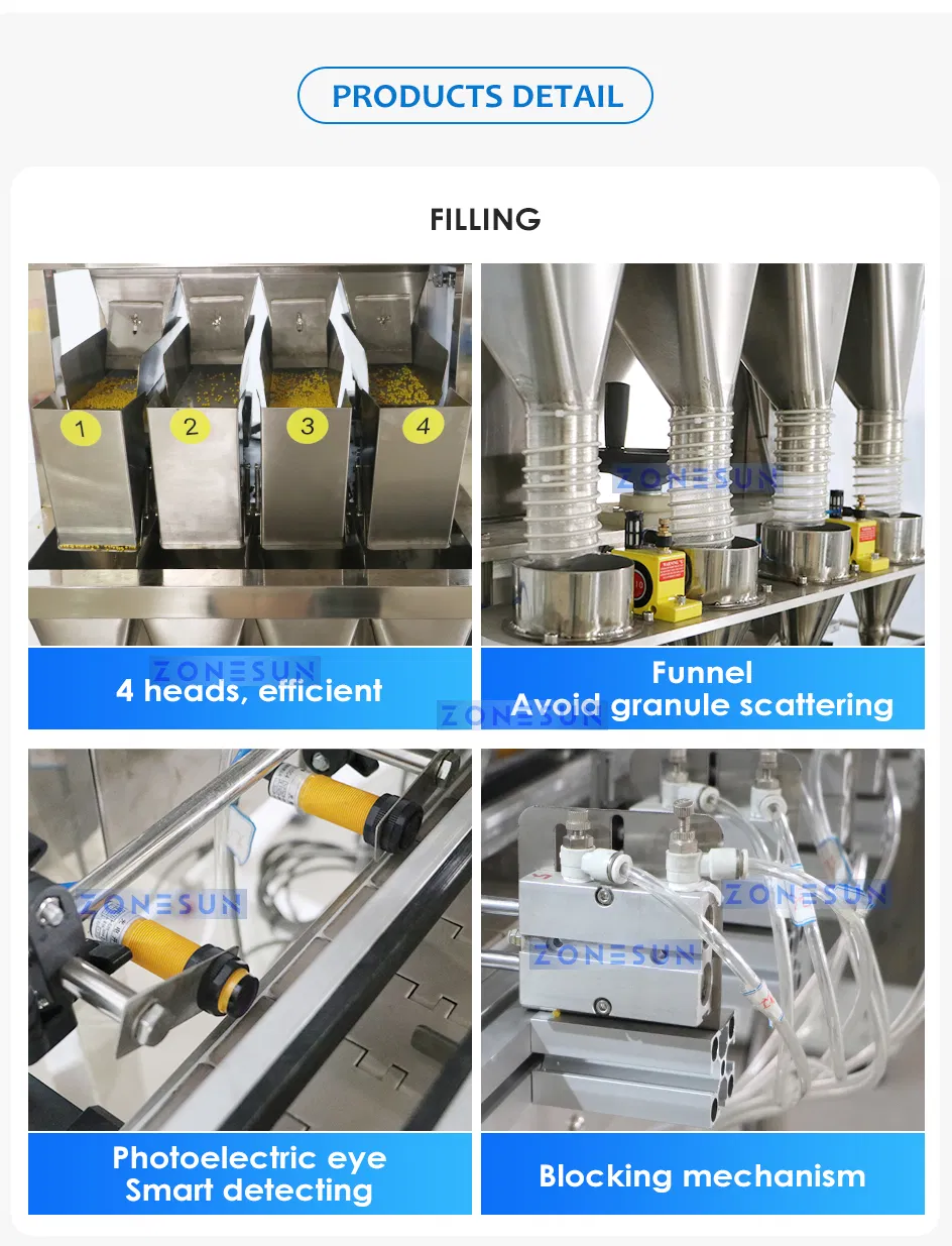 Linha Automática de Pesagem, Enchimento, Tampagem e Rotulagem ZS-Fal180X10 para Sistema de Embalagem da Indústria Alimentícia