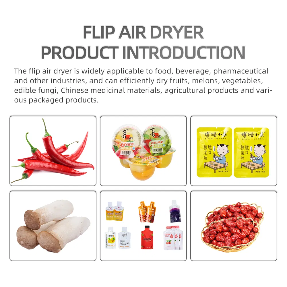 Linha de Secagem a Ar Flip para Frutas e Vegetais Máquina de Secagem de Sacos de Embalagem de Alimentos para Processamento de Vegetais