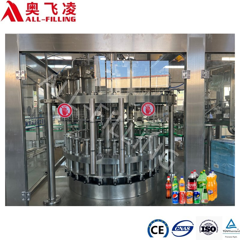 Linha de Produção de Bebidas Carbonatadas com Enchimento de Líquidos em Garrafas de Vidro de Grau Alimentício Tipo Rotativo 3in1 Lavagem, Enchimento, Tampagem, Embalagem, Enlatamento, Selagem
