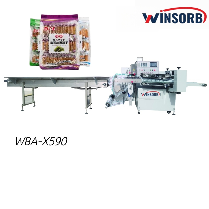 Máquina de Embalagem Automática de Biscoitos Rotativos de Alta Velocidade Tipo Horizontal com Corte Automático de Pirulito e Embalagem a Vácuo de Chocolate Wba-X590
