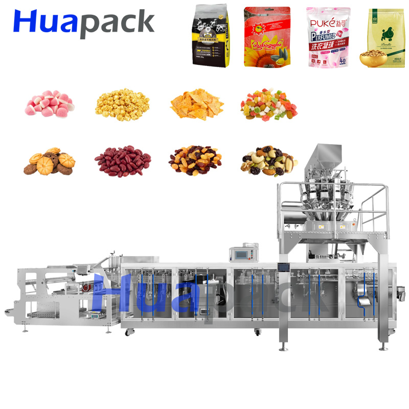 Máquina de Embalagem Automática Horizontal Multifuncional para Sacos Stand-up com Zíper para Snacks, Granulados, Formar, Preencher e Selar