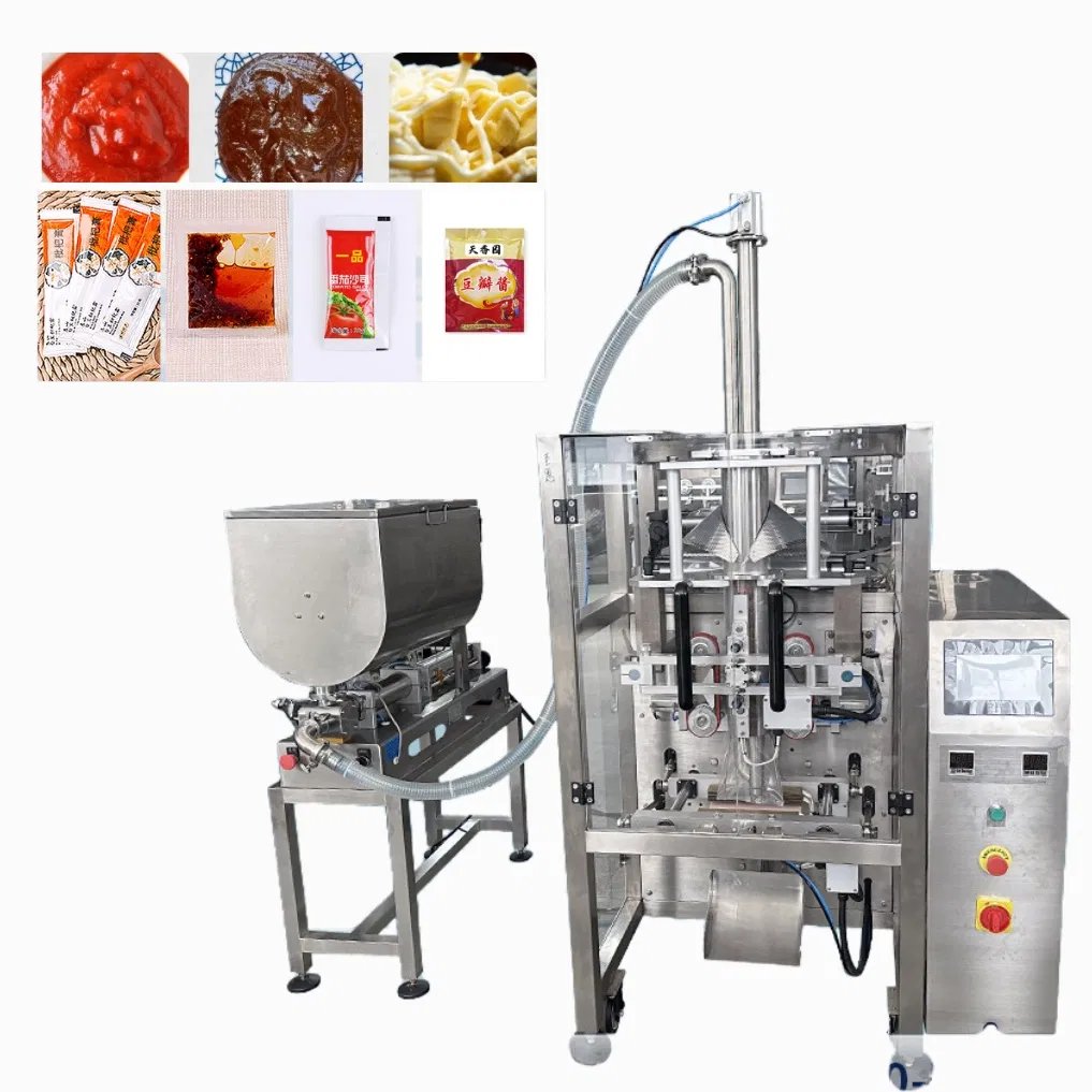 Máquina de Embalagem Vertical para Selagem e Enchimento de Líquidos em Sachês Pequenos de Mel, Suco, Óleo, Picolé, Ketchup, Pasta e Molho