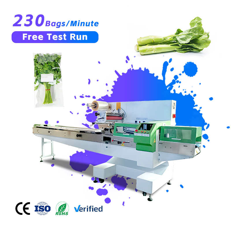 Máquina de Embalagem Horizontal Automática para Frutas e Legumes em Saco Plástico Tipo Almofada para Embalagem de Alface e Frutas Secas