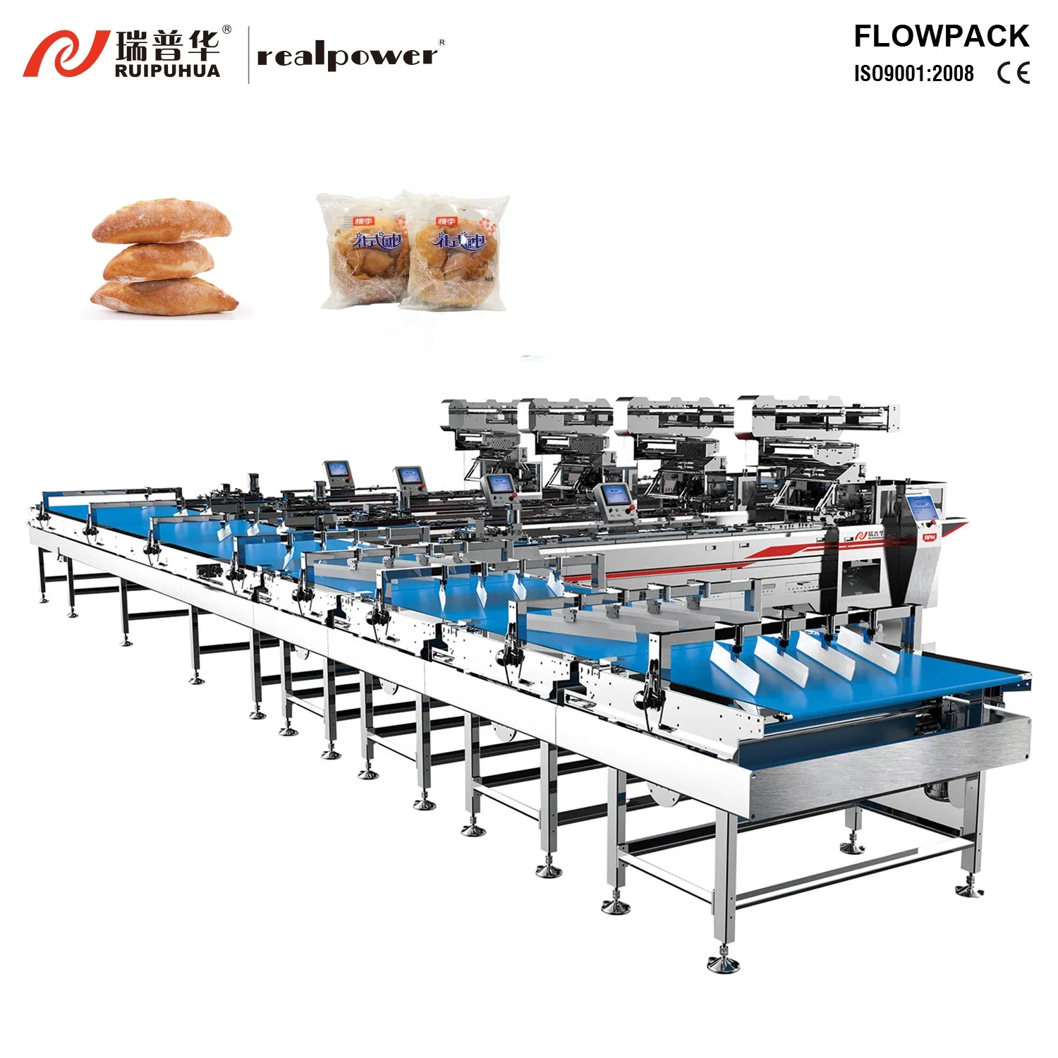 Linha de Embalagem de Alimentos de Padaria Pão Bolo Biscoito para Bolo Rolinho Suíço Barra de Chocolate Pão Tortilha Wafers Filme Plástico Papel Embalagem Máquina