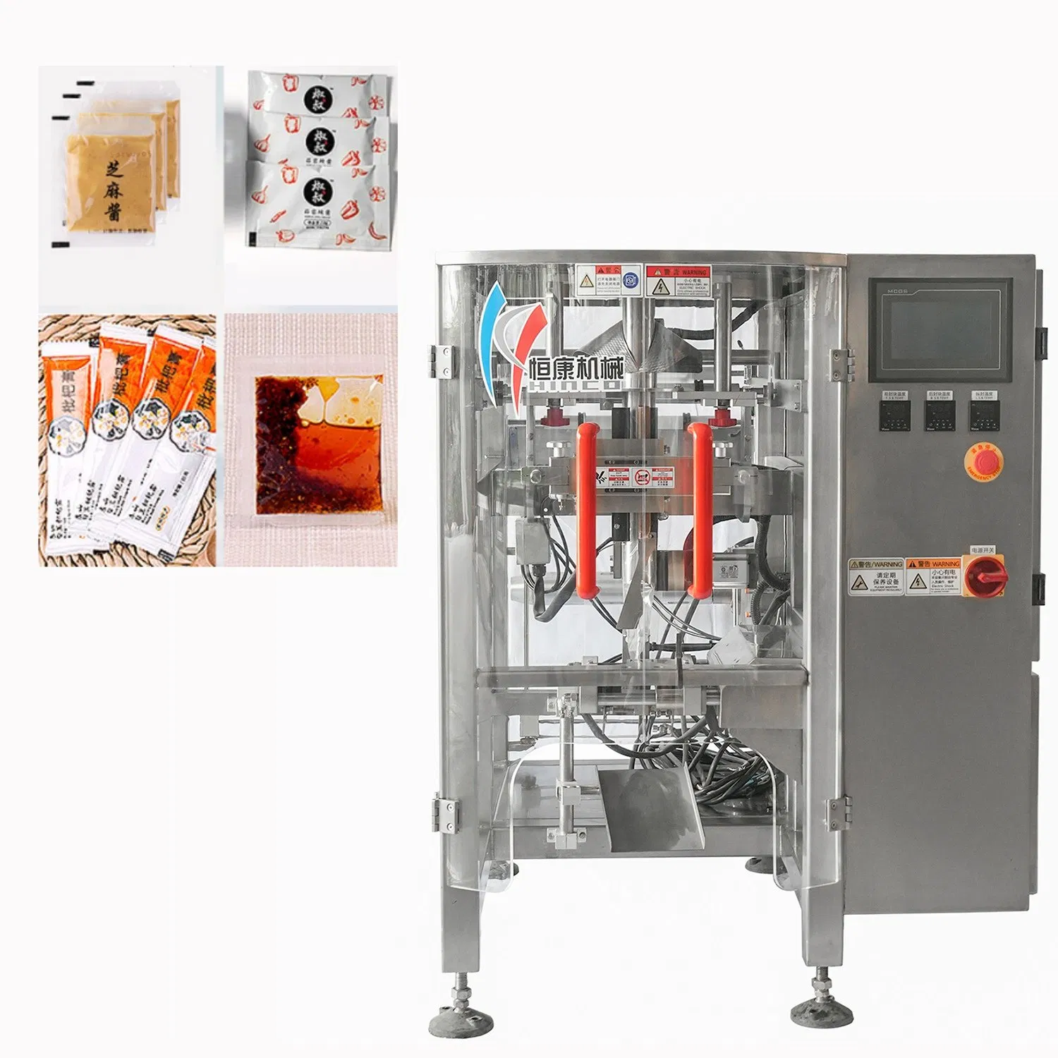 Máquina de Embalagem Vertical para Selagem e Enchimento de Líquidos em Sachês Pequenos de Mel, Suco, Óleo, Picolé, Ketchup, Pasta e Molho