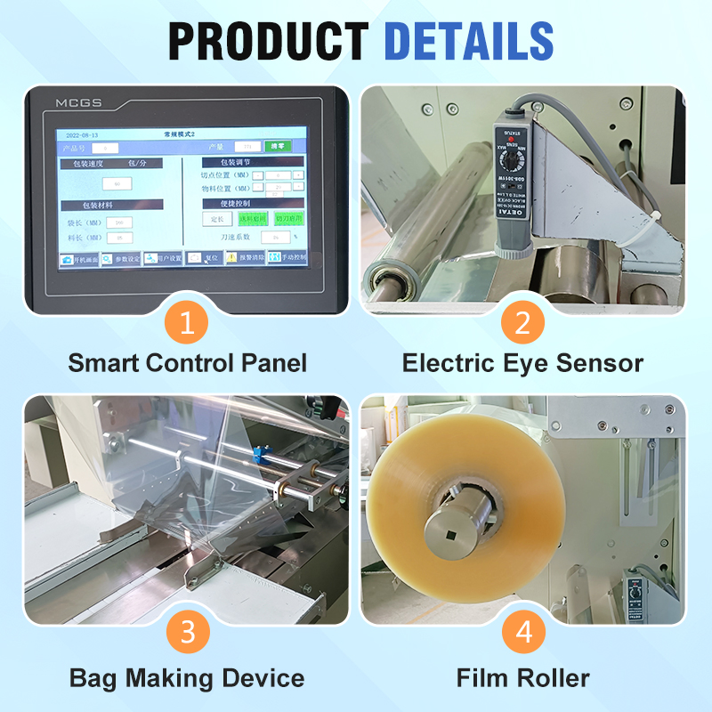 Máquina de Embalagem Automática de Fluxo com Servo para Linha de Produção Personalizada de Biscoitos, Bolachas, Picolés, Bolos, Chocolates e Doces