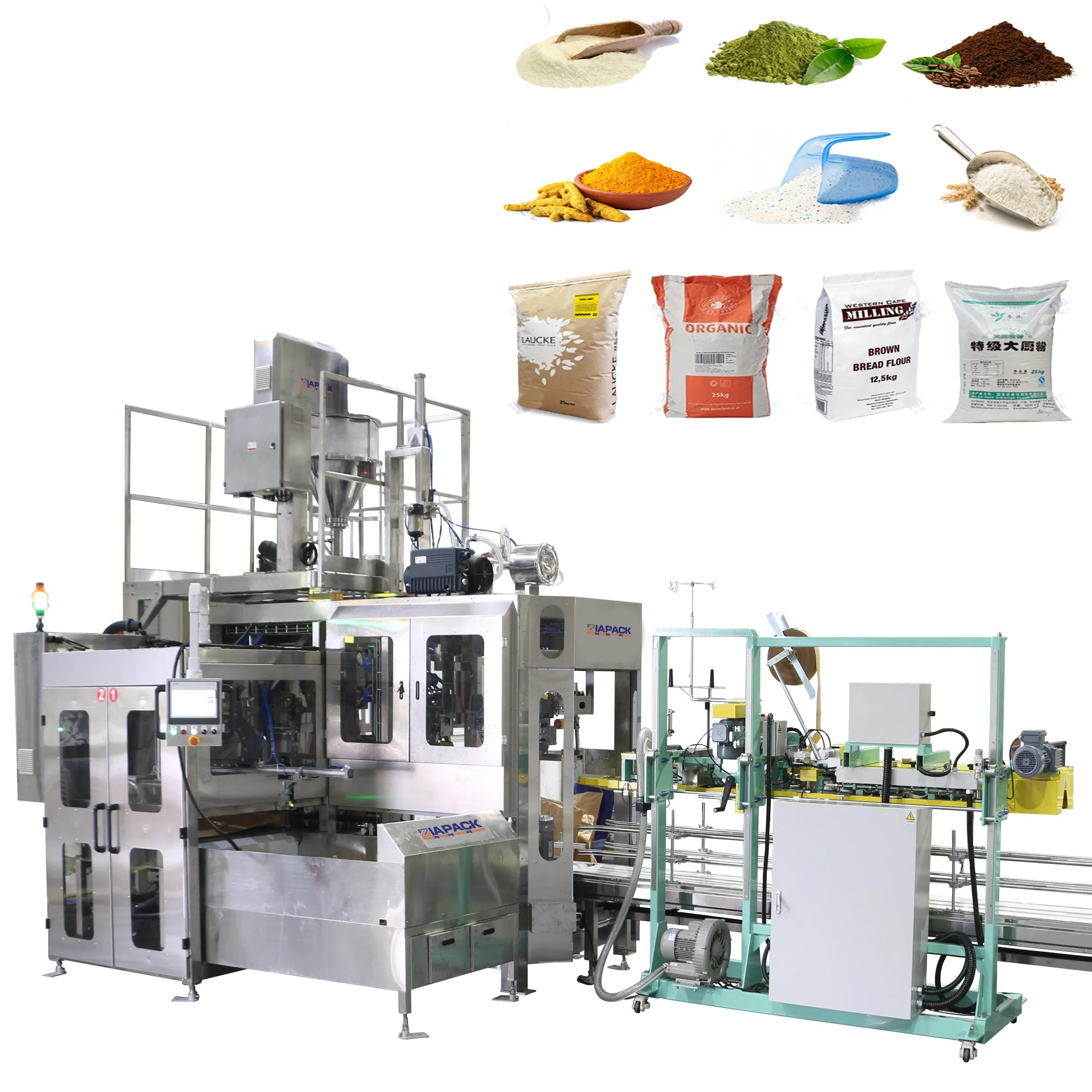 Linha de Embalagem de Máquina de Embalagem de Sacos de Papel Kraft Woven PP Grande e Pesado com Boca Aberta Totalmente Automática para 10kg/25 Kg/50kg Arroz/Ração para Animais Açúcar Sal Feijão