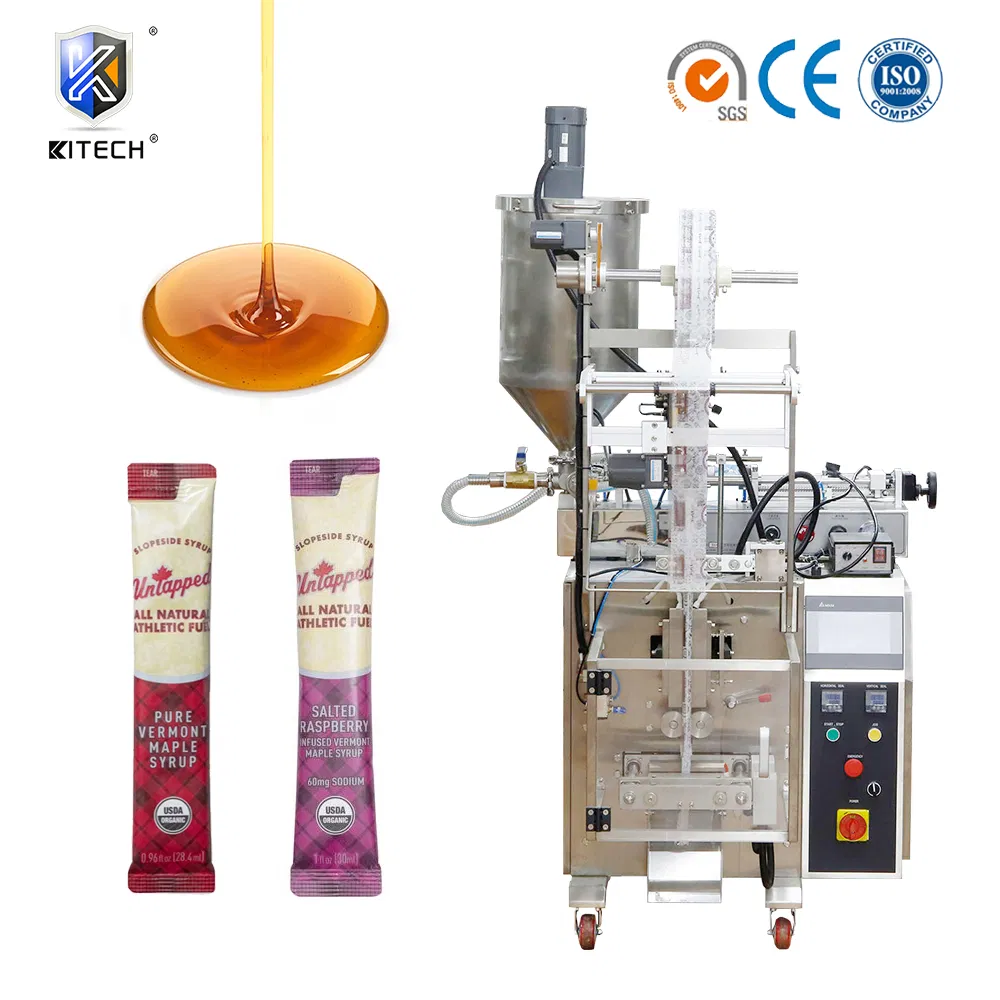 Máquina de embalagem para sachês automáticos pequenos de preenchimento de líquidos como molho picante, suplementos, gel energético, suco, mel e xarope de bordo