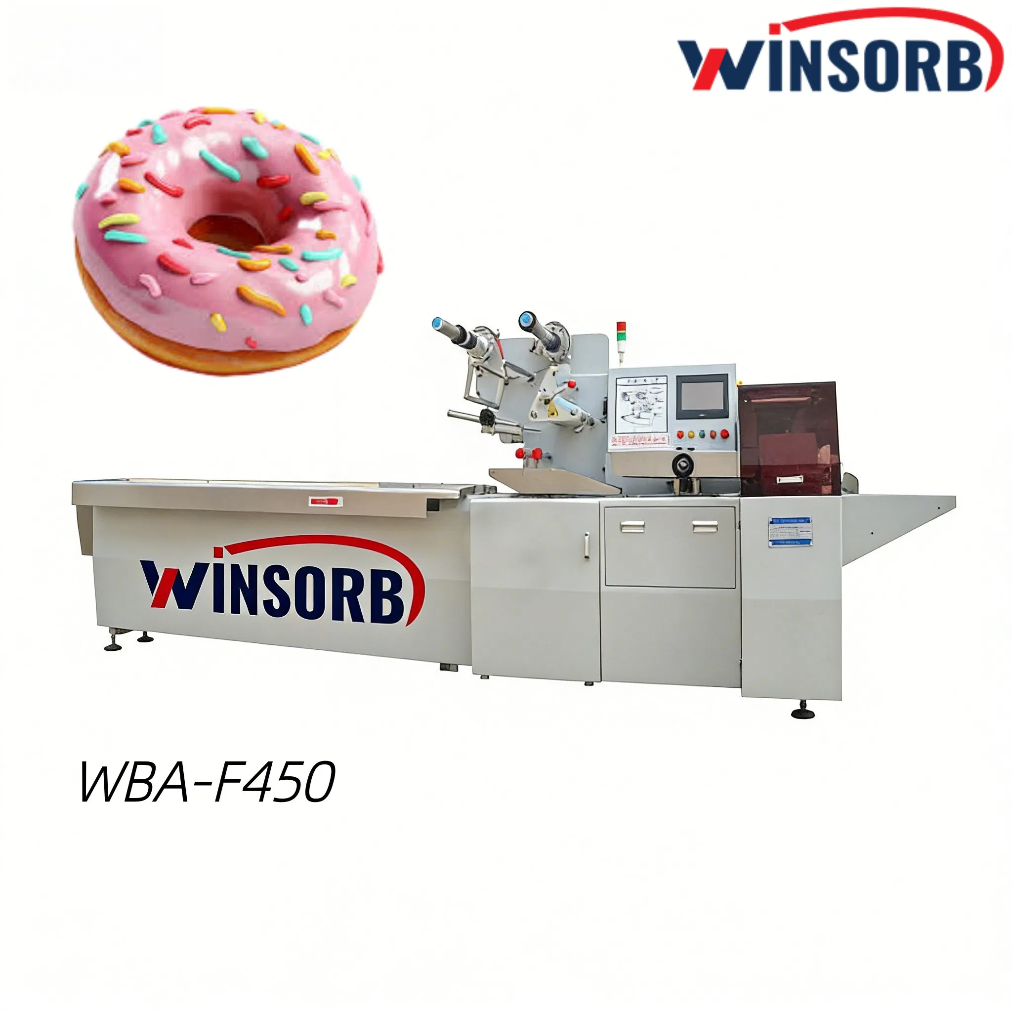 Wba-F450 Máquina de Embalagem Automática Horizontal de Fluxo para Pão, Bolo, Biscoito, Torrada, Grande, Rotativa, Alimentos, Embalagem, Envoltório a Vácuo
