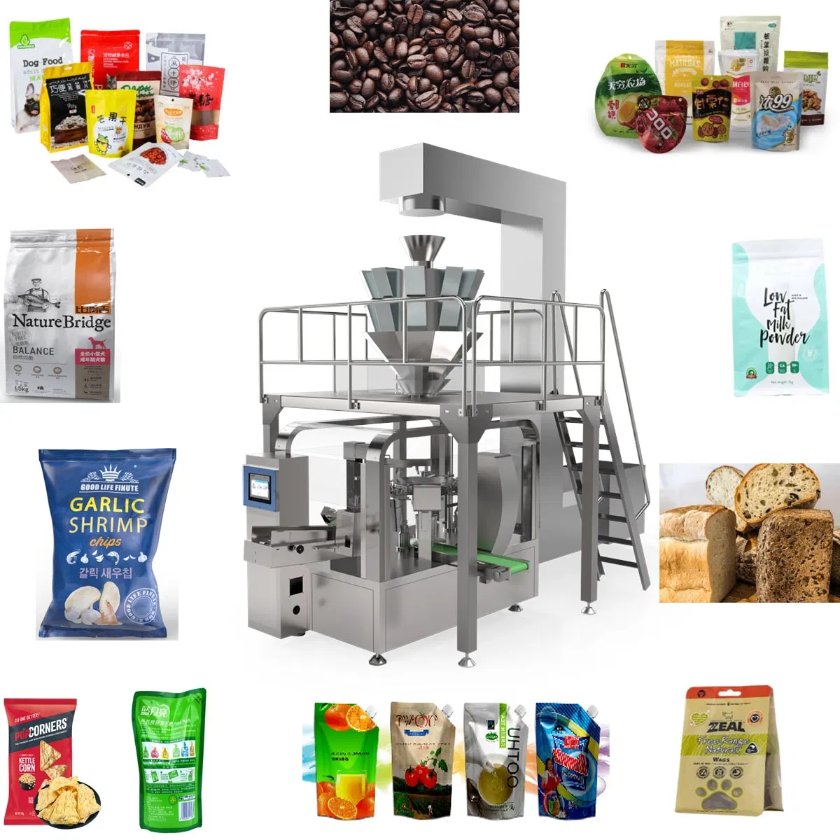 500g 1kg 2kg Máquina de Embalagem Automática Multifuncional para Grãos, Sal, Açúcar, Arroz e Snacks