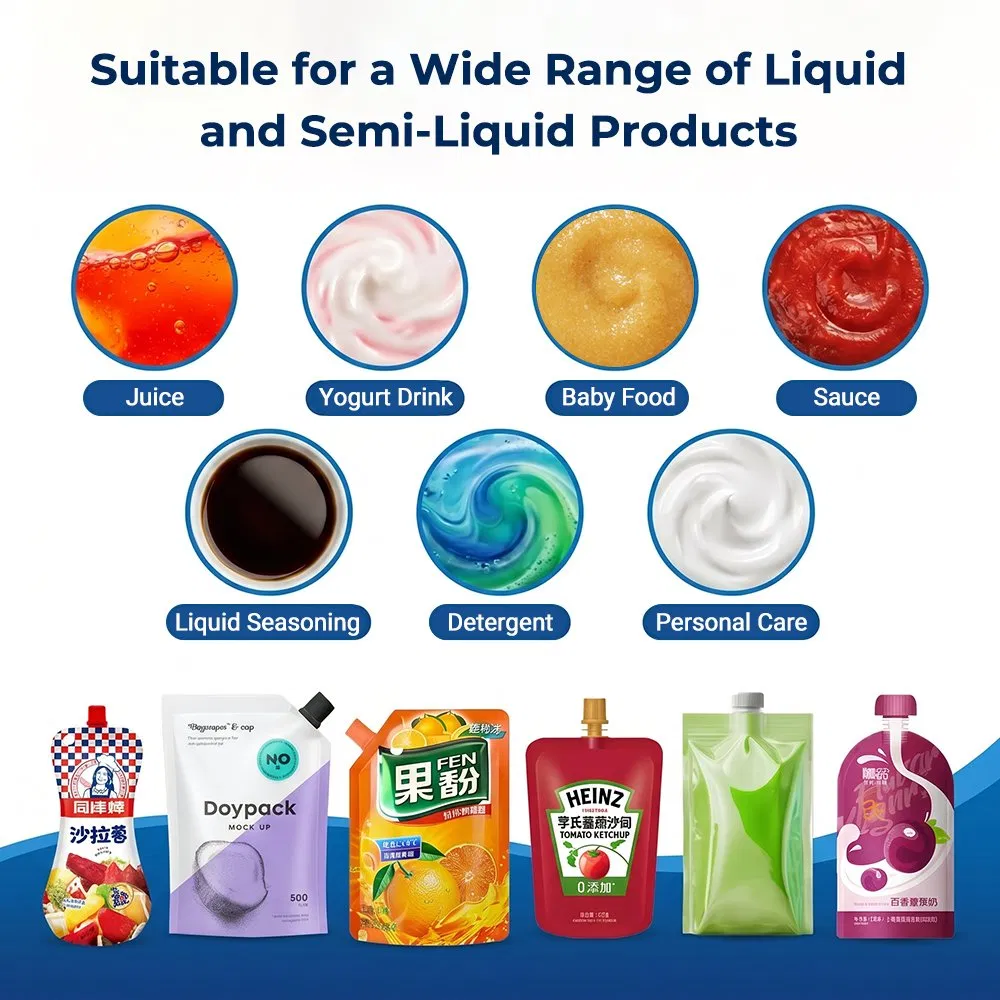 Máquina de Embalagem de Alimentos para Selagem, Preenchimento, Tampagem e Embalagem de Sachês/Bag/Envelope de Detergente Automático, Molho, Ketchup, Líquido, Suco em Doypack