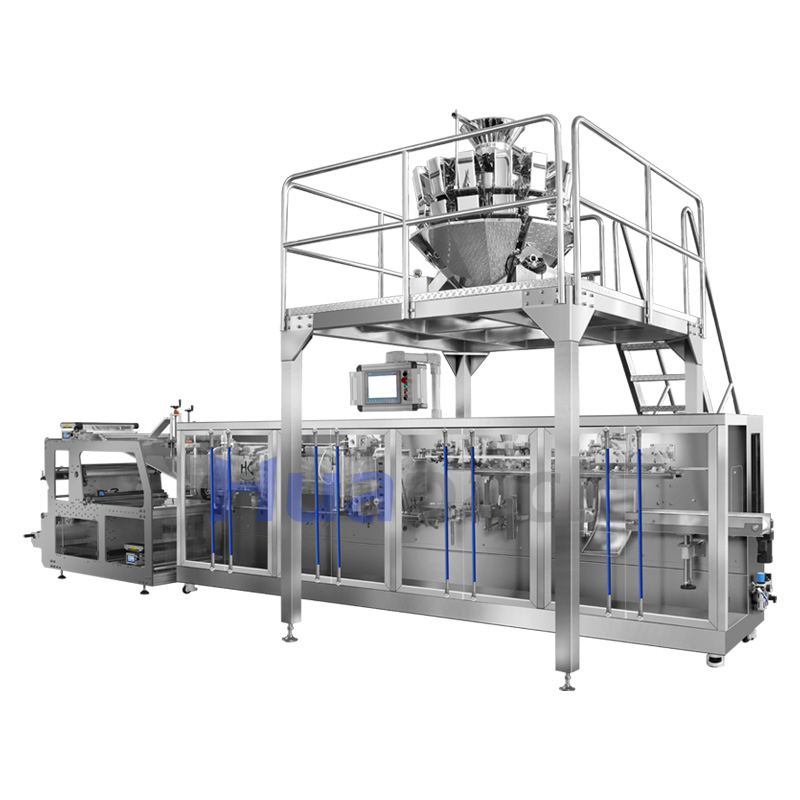 Máquina de Embalagem Automática Horizontal Multifuncional para Sacos Stand-up com Zíper para Snacks, Granulados, Formar, Preencher e Selar