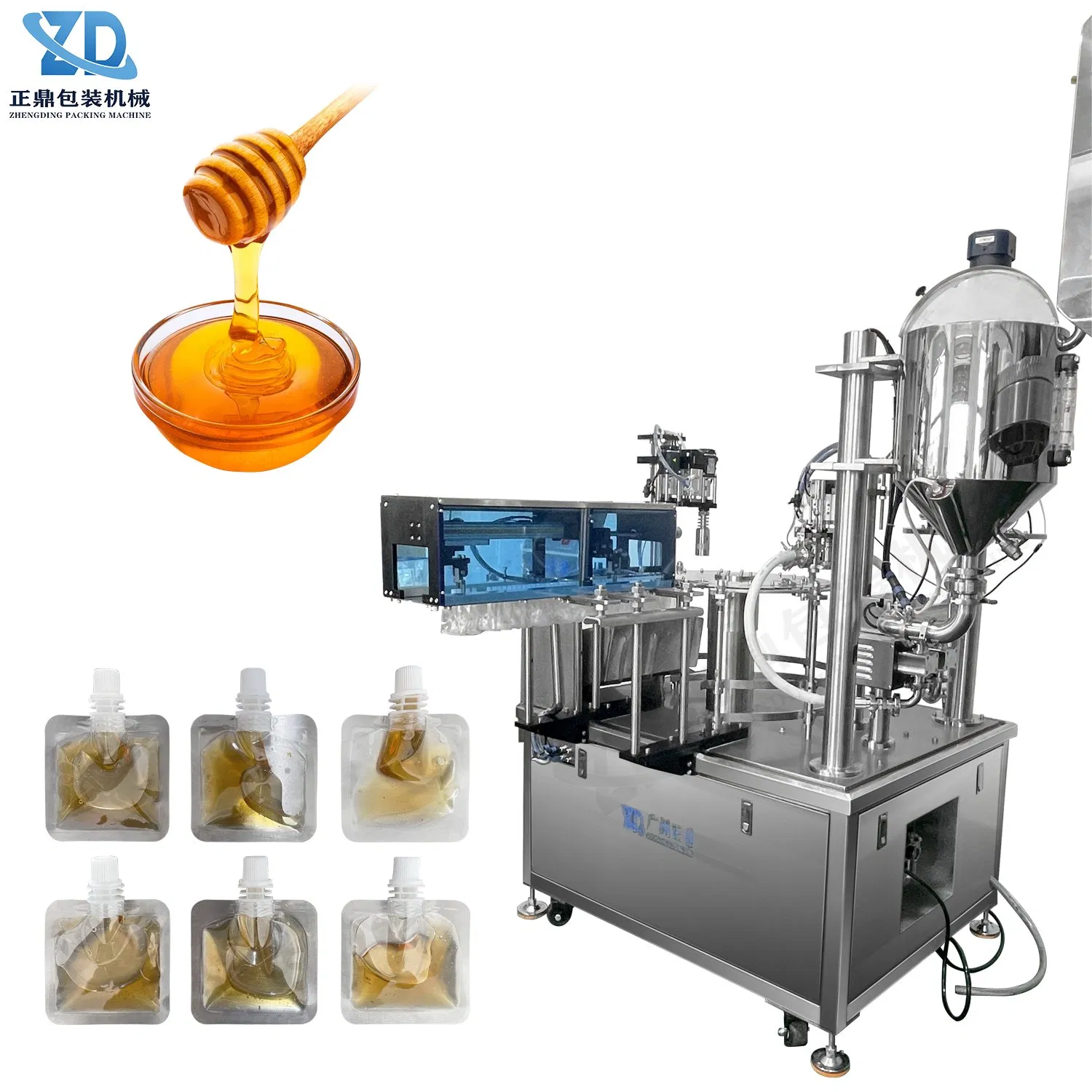 Honey Edible Oil Rotary Spout Pouch Filling Sealing Capping Machine