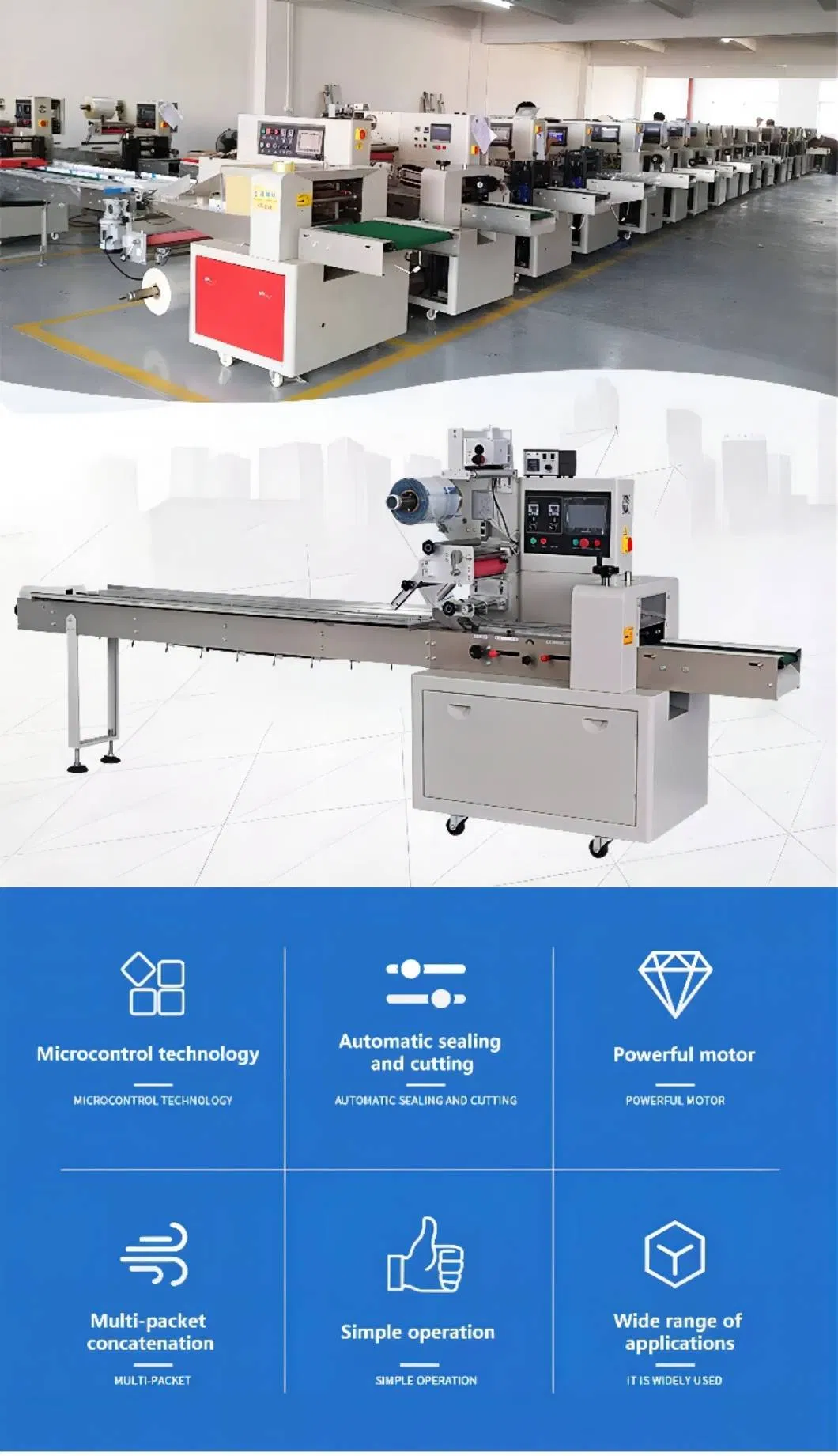 Máquina de Embalagem Automática para Bolos de Macarrão Instantâneo Embalagem Horizontal em Fluxo Pillow Multipack Máquinas de Selagem