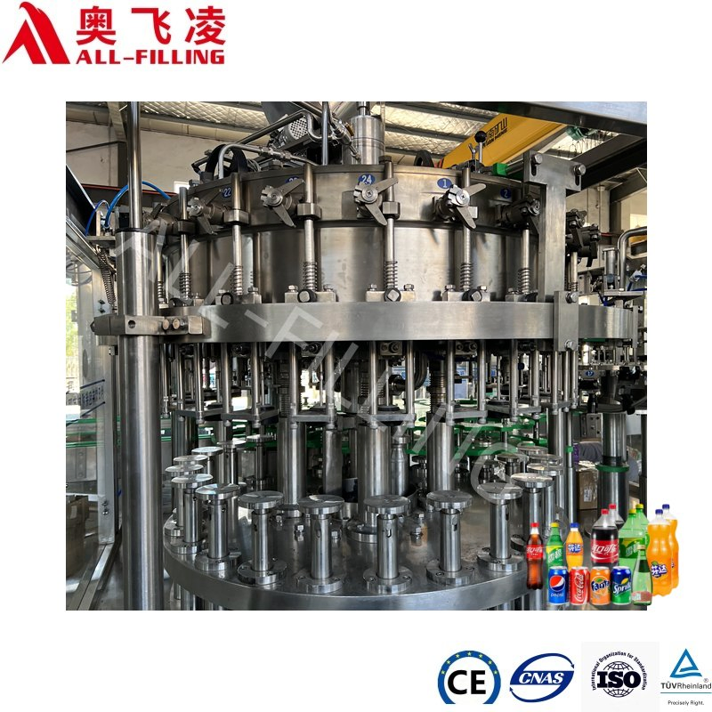 Linha de Produção de Bebidas Carbonatadas com Enchimento de Líquidos em Garrafas de Vidro de Grau Alimentício Tipo Rotativo 3in1 Lavagem, Enchimento, Tampagem, Embalagem, Enlatamento, Selagem