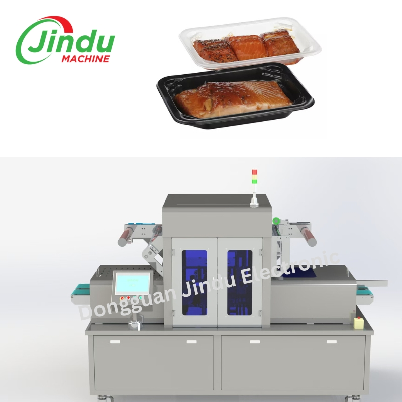Máquina Seladora de Bandejas para Embalagem em Atmosfera Modificada para Carne, Peixe, Frutos do Mar, Vegetais e Frutas