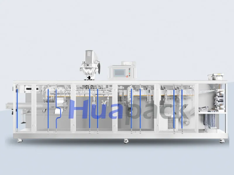 Máquina de embalagem e selagem automática horizontal duplex para sachês plásticos de leite, balas gomas, líquidos e molho de tomate