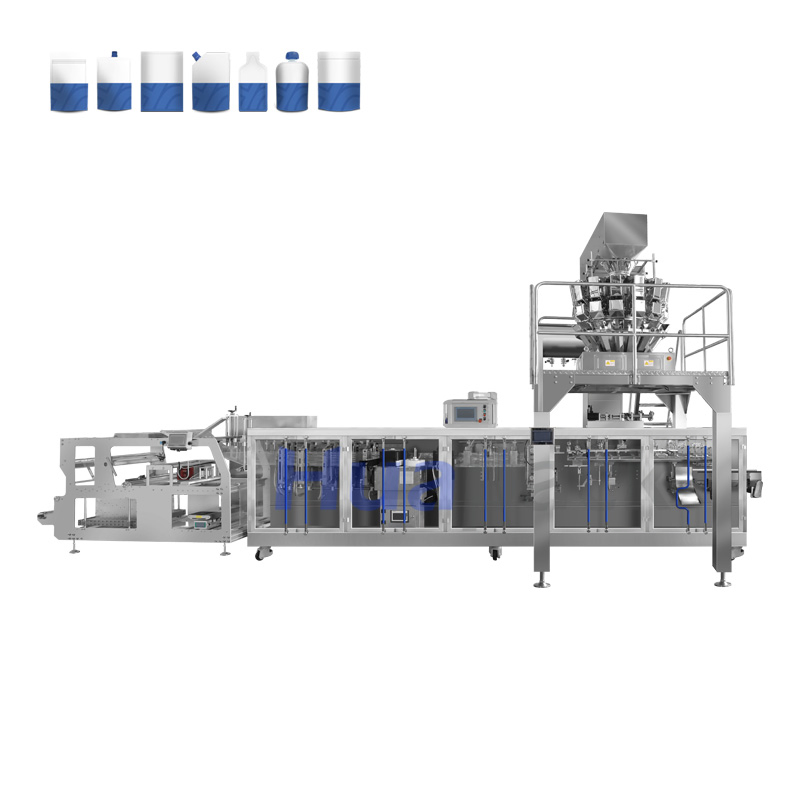 Máquina de Embalagem Automática Horizontal Multifuncional para Sacos Stand-up com Zíper para Snacks, Granulados, Formar, Preencher e Selar