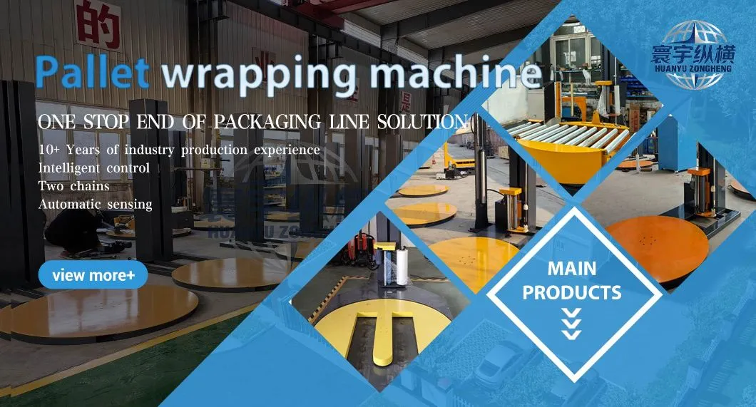 Máquina de Embalagem Automática de Paletes com Filme Stretch de Aço Personalizada Azul Amarelo com 500kg Peso para Embalagem de Caixas e Cartões