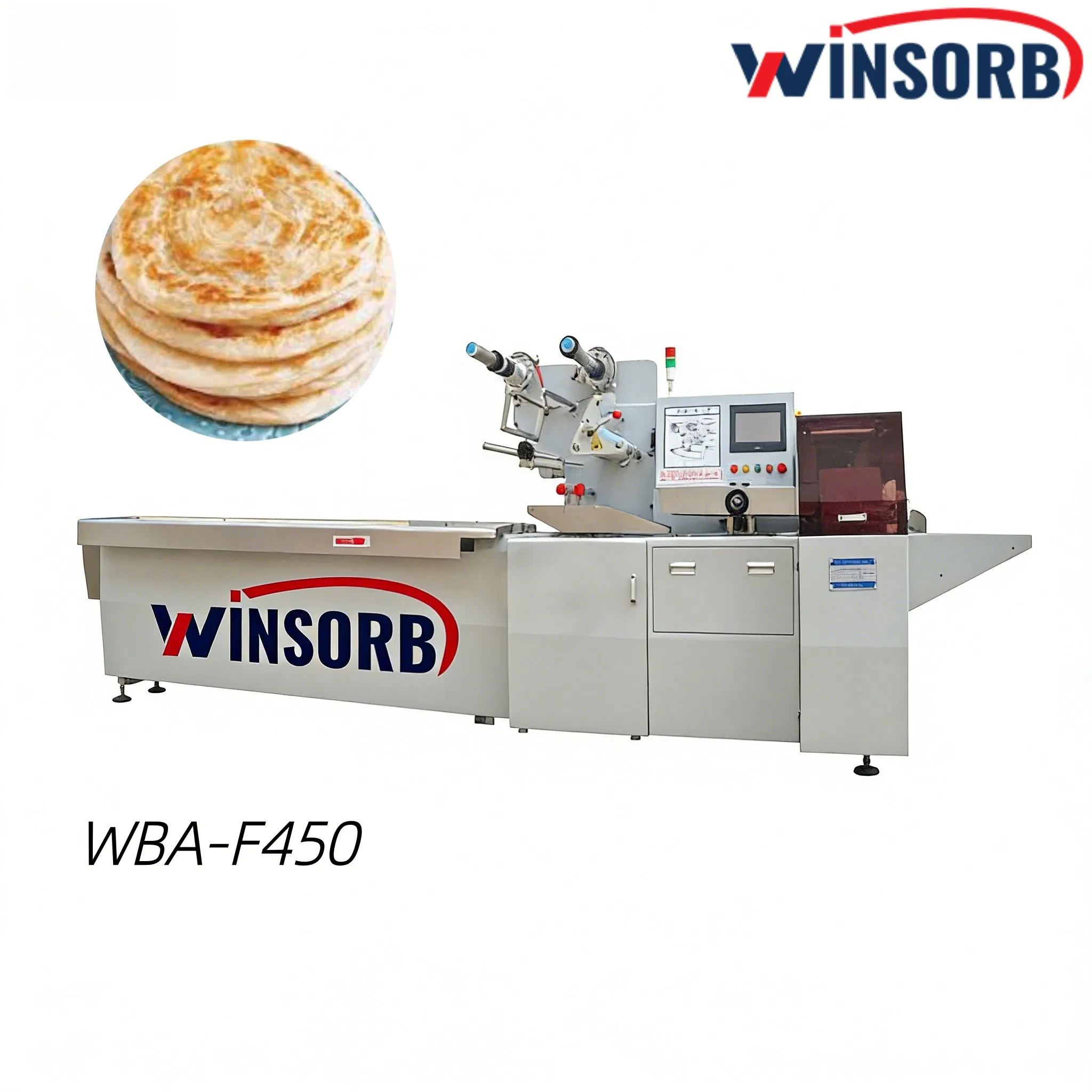 Wba-F450 Máquina de Embalagem Automática Horizontal de Fluxo para Pão, Bolo, Biscoito, Torrada, Grande, Rotativa, Alimentos, Embalagem, Envoltório a Vácuo