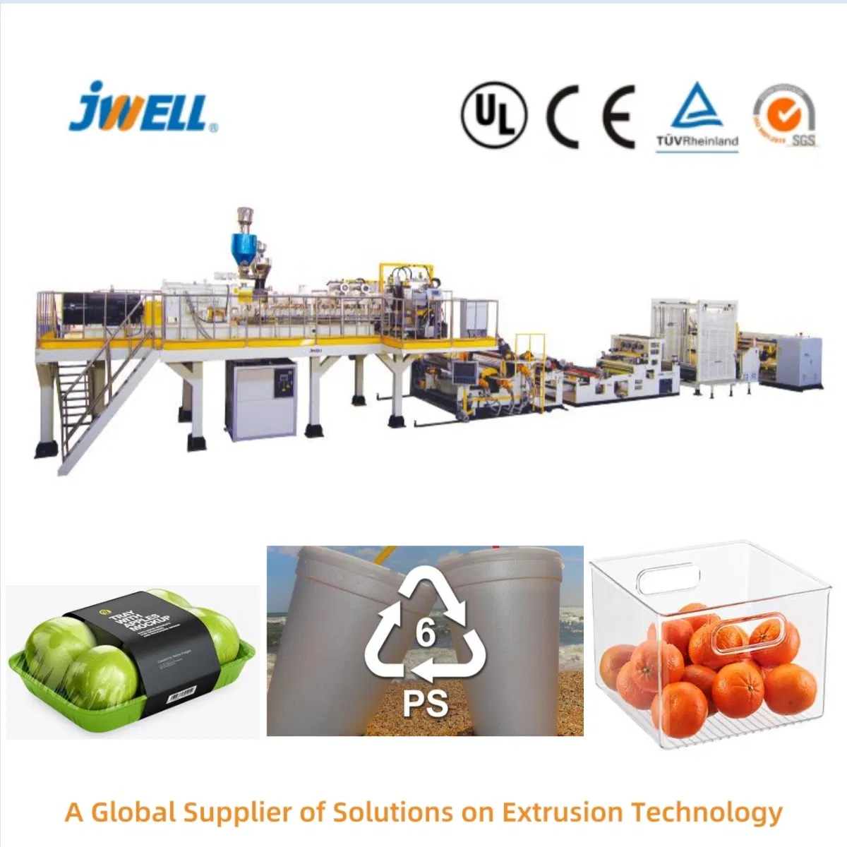 Linha de extrusão de filme rígido transparente de plástico Jwell para embalagem de alimentos termoformados, impressão de folha de acrílico claro