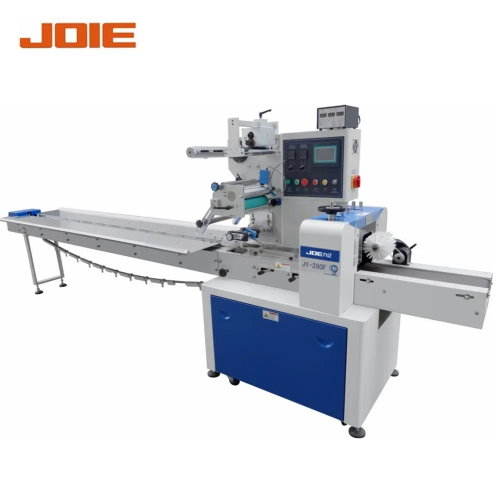 Máquina de Embalagem Automática de Fluxo com Motor Servo Aprovado CE para Embalagem de Alimentos, Pão e Doces, Máquina de Selagem Horizontal