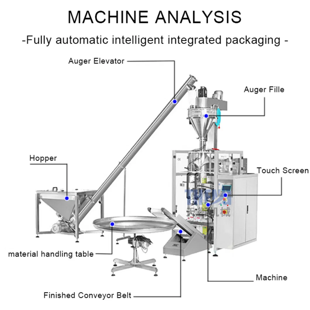 Máquina de Embalagem Automática de Sacos de Pó da China Máquina Vertical Vffs para Embalagem de Farinha, Pó de Leite, Café, Açúcar, Sal e Arroz