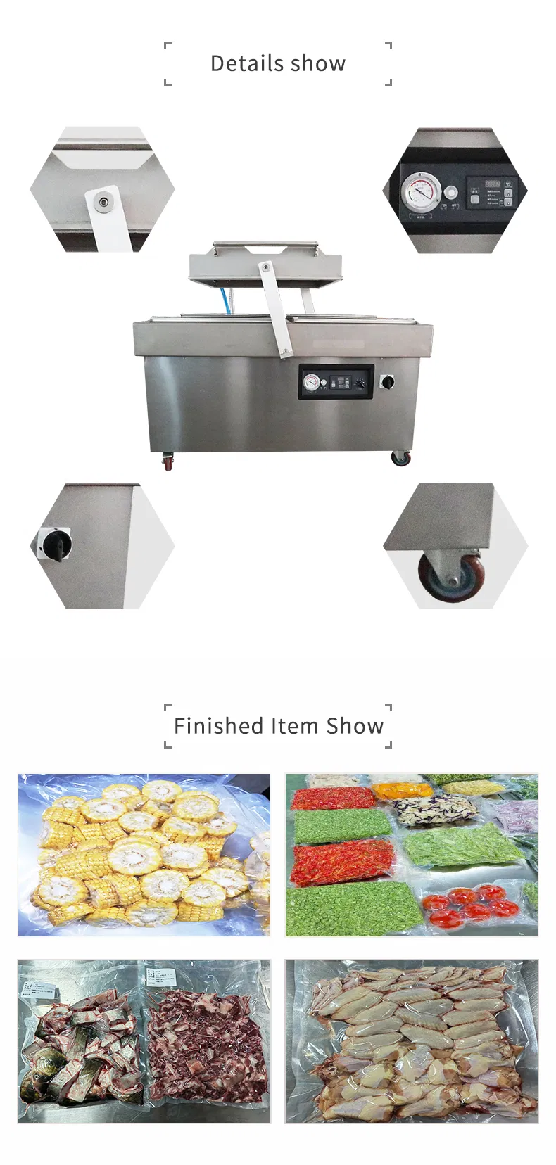 Máquina de Embalagem a Vácuo para Vegetais, Frutas, Pacotes, Frango, Cordeiro, Carne, Presunto, Linguiça