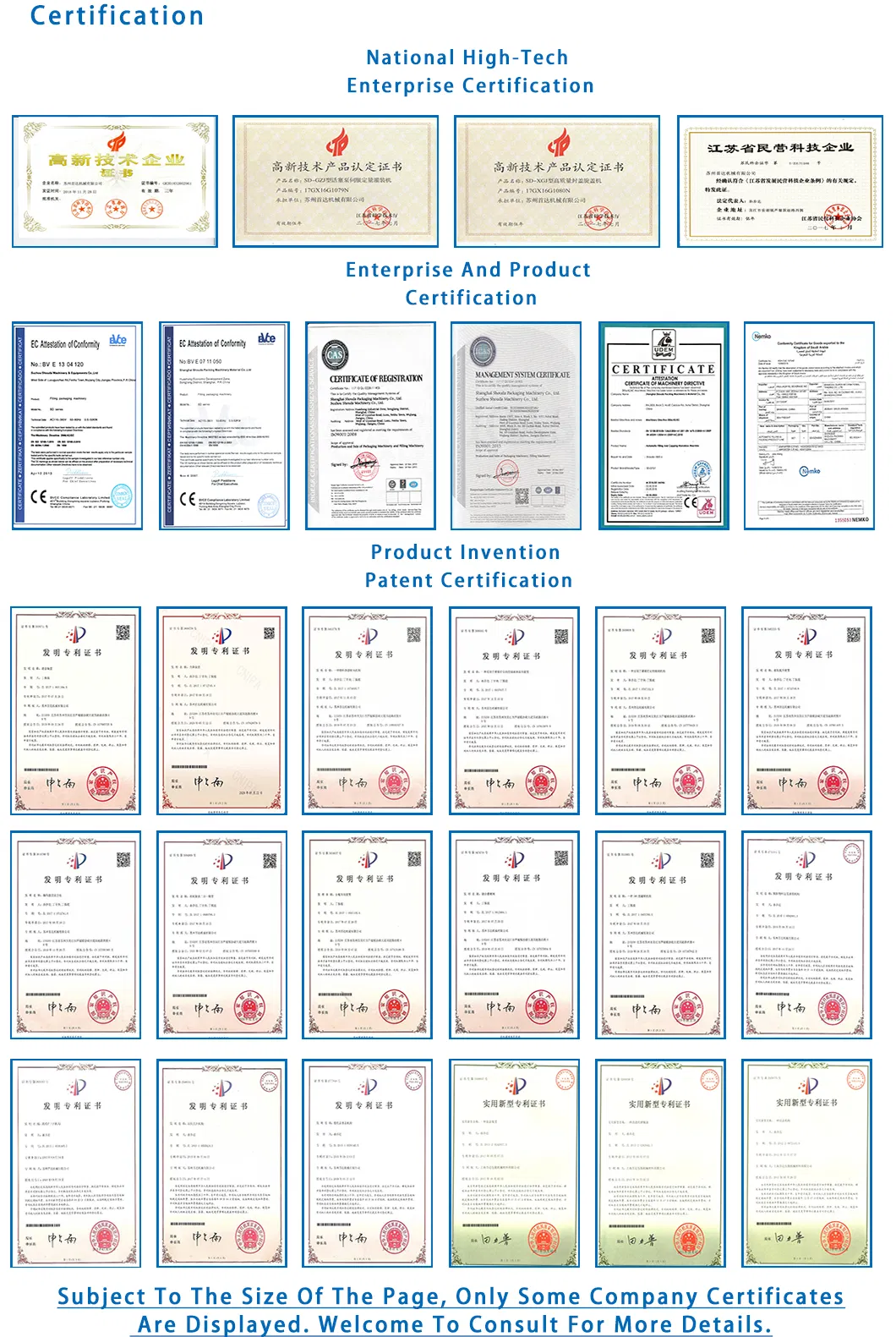 Certificações da Linha de Máquina de Enchimento Automático de Múltiplos Óleos