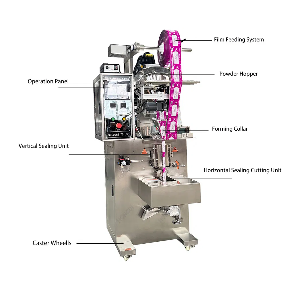Máquina de Embalagem Vertical Automática Vffs para Embalagem de Pó de Leite, Pó de Café, Pó de Proteína, Farinha e Pó de Especiarias