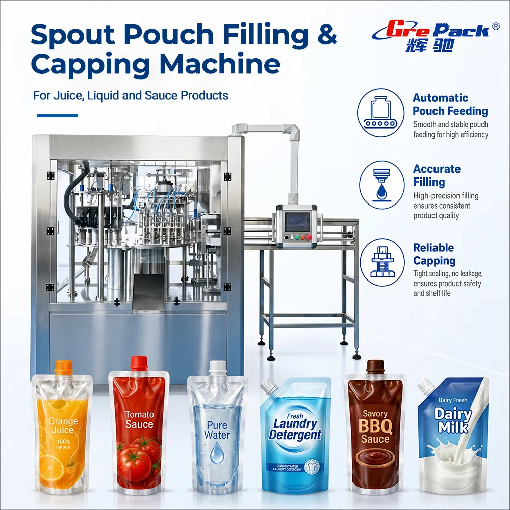 Máquina de Embalagem de Alimentos para Selagem, Preenchimento, Tampagem e Embalagem de Sachês/Bag/Envelope de Detergente Automático, Molho, Ketchup, Líquido, Suco em Doypack