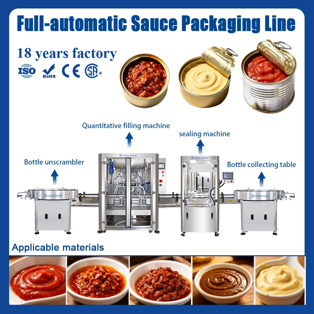 Máquina de embalagem de enchimento e selagem de latas de molho de pimenta maionese totalmente automática ou linha de produção de embalagem de enchimento de latas
