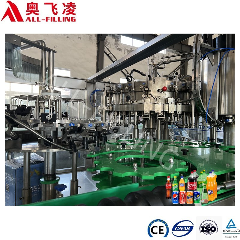 Linha de Produção de Bebidas Carbonatadas com Enchimento de Líquidos em Garrafas de Vidro de Grau Alimentício Tipo Rotativo 3in1 Lavagem, Enchimento, Tampagem, Embalagem, Enlatamento, Selagem