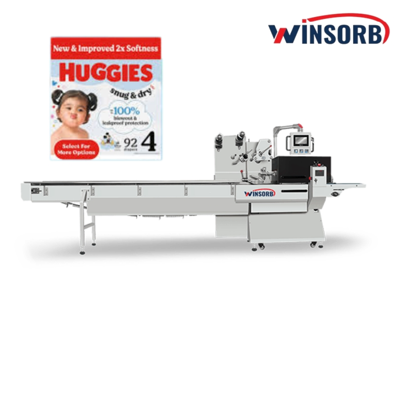 Máquina de Embalagem Horizontal de Fluxo para Fraldas Higiênicas Semi Automáticas de Alta Velocidade para Bebês e Adultos