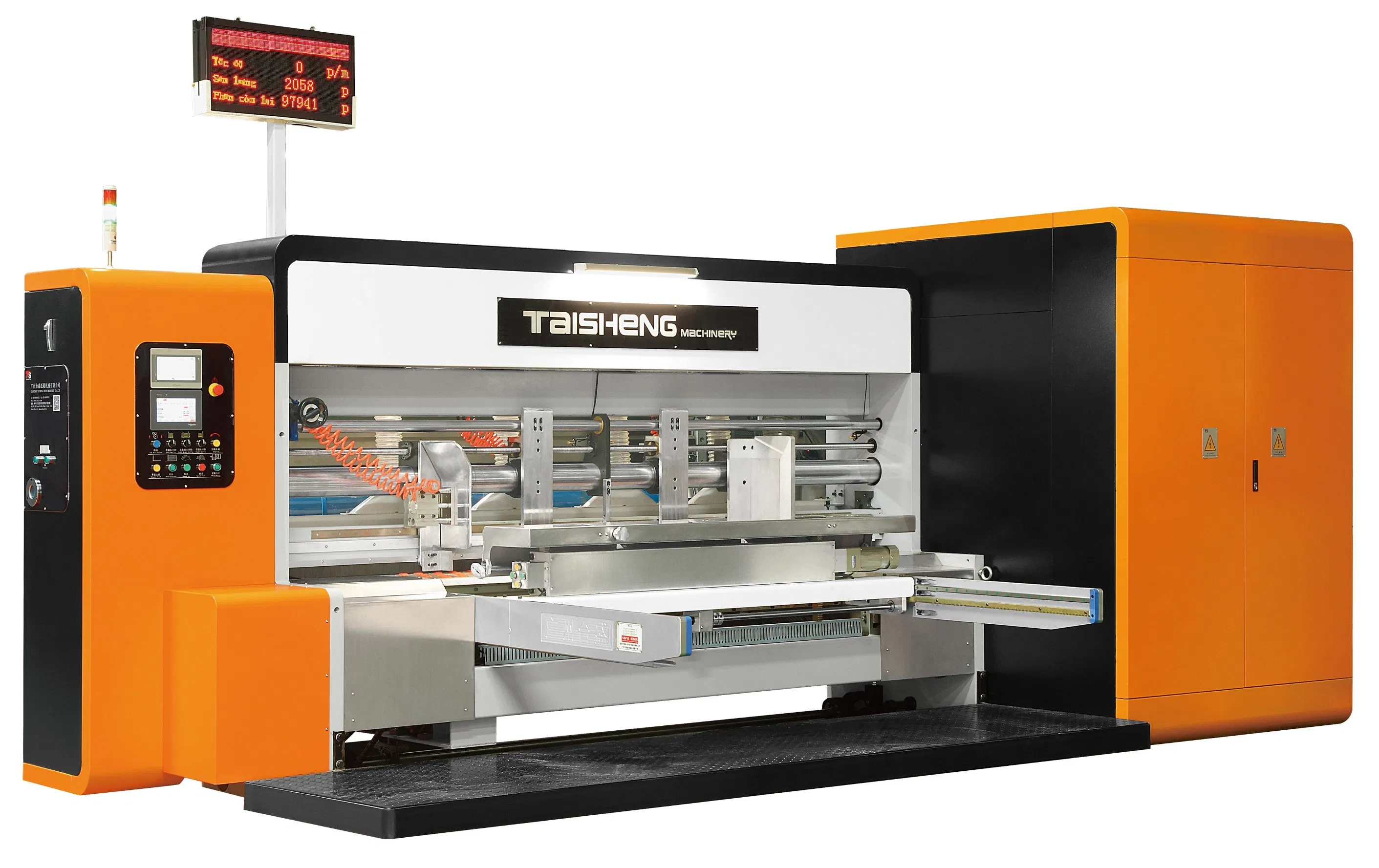 Máquina de Embalagem para Fabricação de Caixas de Papelão Corrugado com Impressão Flexográfica, Corte Rotativo e Slotagem Totalmente Automática