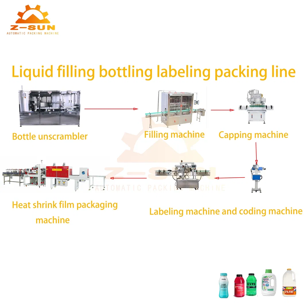 Máquina de Embalagem e Enchimento de Garrafas de Líquido Z-Sun Totalmente Automatizada, Máquina de Embalagem Multifuncional, Máquinas de Embalagem de Alimentos, Linha de Máquina de Tampagem