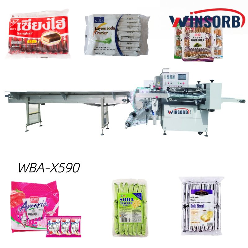 Máquina de Embalagem Automática de Biscoitos Rotativos de Alta Velocidade Tipo Horizontal com Corte Automático de Pirulito e Embalagem a Vácuo de Chocolate Wba-X590