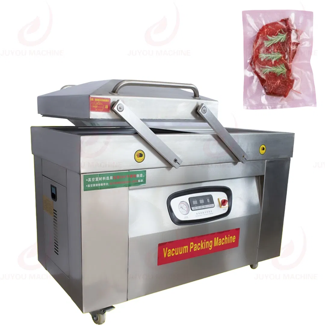 Máquina seladora de embalagem a vácuo de plástico termoformado para alimentos com selo de câmara dupla feita na China