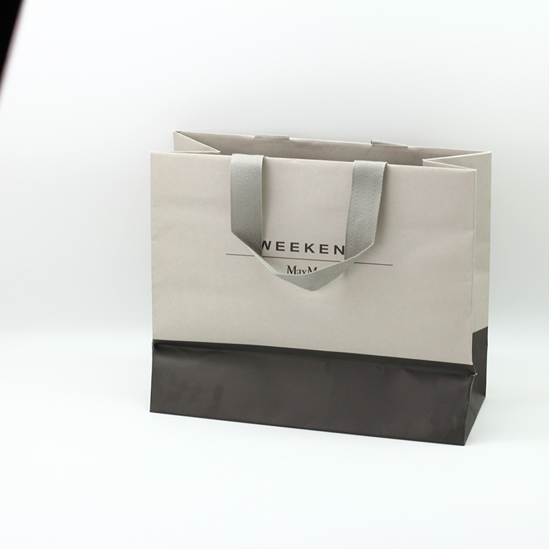 OEM  Grey Color Custom Logo Coated Paper Bag With Handle For Shopping Pricelist, Product