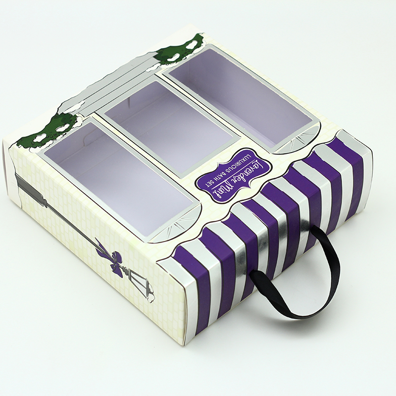Custom Ribbon handles Folding Carton Box With Visible PET Window Patched Suppliers, Pricelist