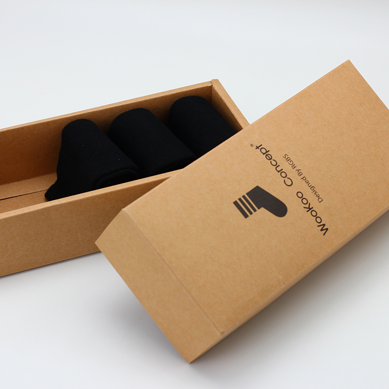 ODM Black Print Rectangle Kraft Paper Box 2-Pieces Socks Packaging Manufacturers, Factories