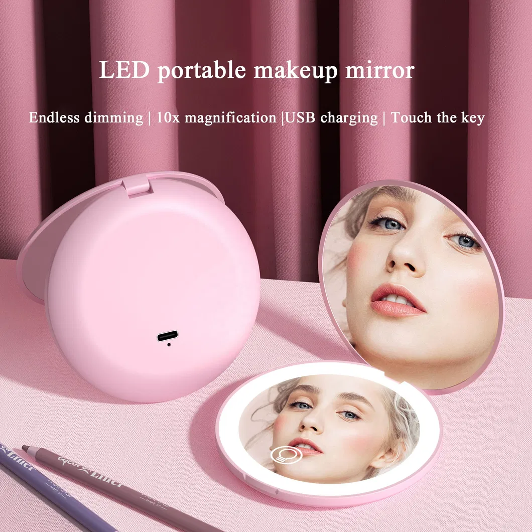 Travel Collapsible LED Light USB Charging Portable Touch Screen Makeup Mirror